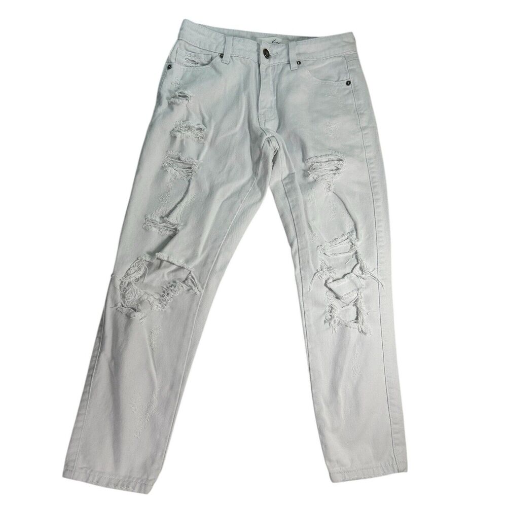 KanCan Jeans Womens Size 0 White Fray Ankle Distressed Stretch Skinny Crop